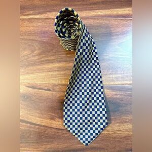 Ralph Lauren 100% Silk Blue and Gold Geometric Tie Italy